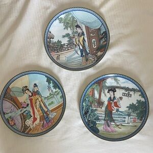 Set of 3 Hand-Painted Decorative Porcelain Plates - Multi-Color